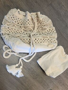 Boho Macramé Drawstring Backpack with Matching Small Bag